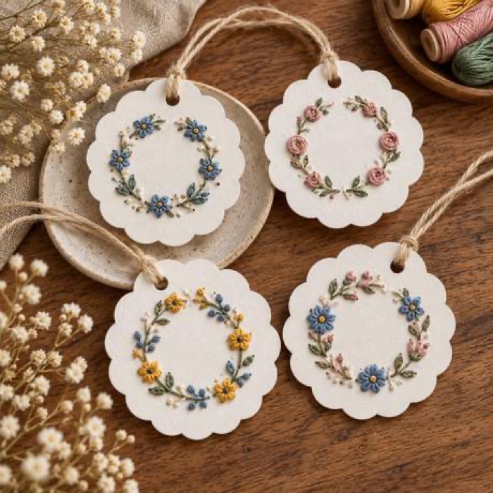 Marcadores de página bordados con flores